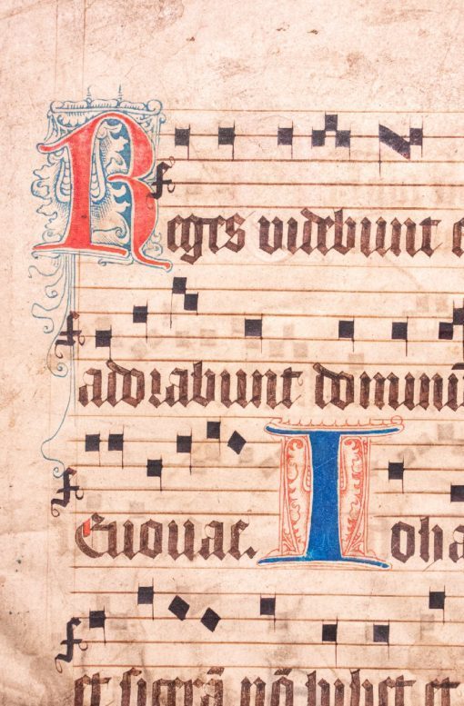 The Annunciation to Zechariah, on a bifolium from an Antiphonary, in Latin [Germany or Austria, (mid-?)15th century]