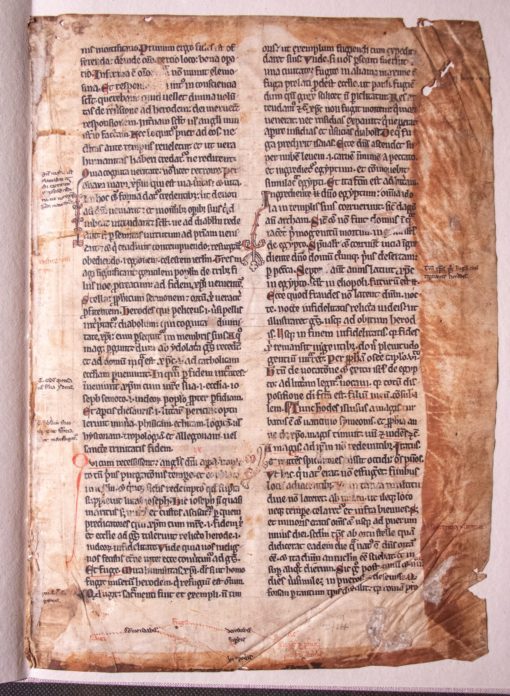 Leaf from a commentary on Matthew 2:11-18, England c.1200