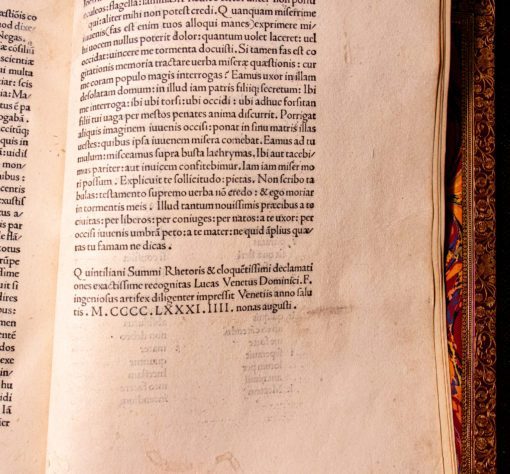 QUINTILIANUS, Marcus Fabius, 1481 ‘Editio princeps’ in fine Brugalla binding