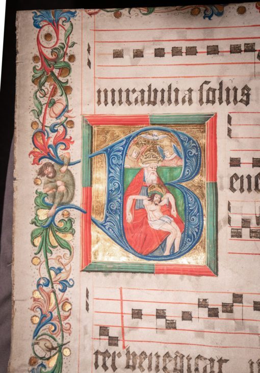 The Trinity, by Nikolaus Bertschi the Elder or his workshop, on a leaf from a large Antiphonary in Latin [Germany (Augsburg), 16th century (c.1520–30)]