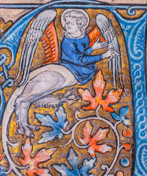 An Angel Hybrid in a historiated initial on a cutting from a Choirbook in Latin [France (Paris), early 14th century]