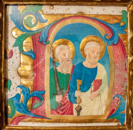 Saints Peter and Paul, in an illuminated historiated initial ‘N’, cut from a Gradual in Latin on parchment [Italy (Florence); 15th century (c.1470s)]