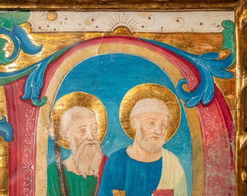 Saints Peter and Paul, in an illuminated historiated initial ‘N’, cut from a Gradual in Latin on parchment [Italy (Florence); 15th century (c.1470s)]
