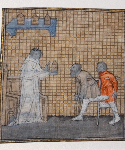Perrin Remiet illumination of two amputees with physician from ‘Le Livre des proprieties des choses’