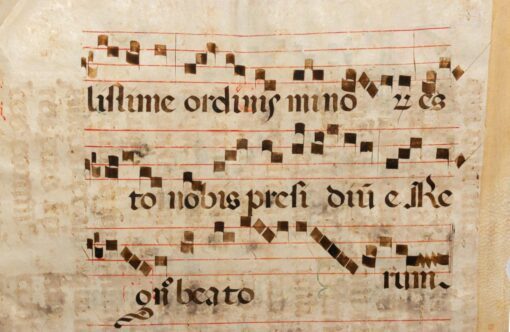 A large Antiphonal palimpsest leaf possibly Eastern Europe C15th and C18th on parchment