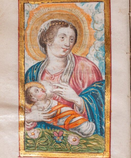 A gorgeous French devotional with charming illuminated painting of ‘Maria Lactans’. C17th