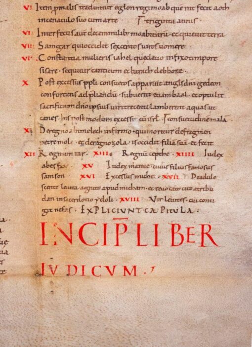 Huge ‘Atlantic’ Bible leaf with an impressive initial opening the Book of Judges, Italy, c.1100