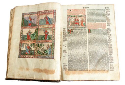 Koberger Bible in Latin with nearly 150 contemporary coloured woodcuts 1515