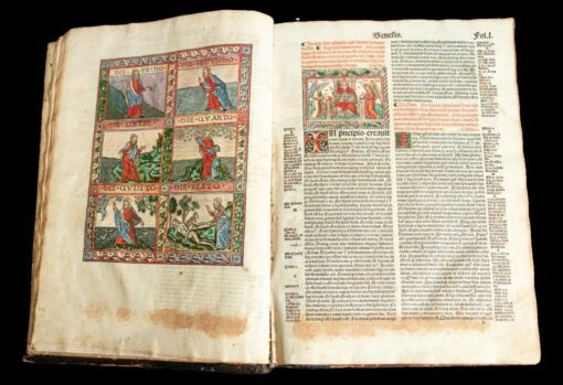 Koberger Bible in Latin with nearly 150 contemporary coloured woodcuts 1515