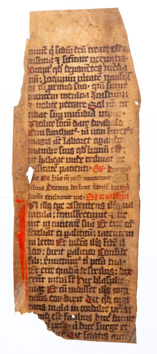 Liturgical fragment, Germany C15th with large initial I in red.