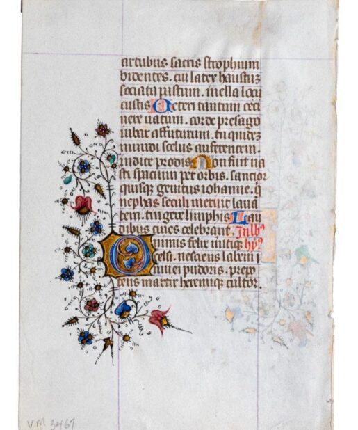Leaf from a Breviary, with a large and finely illuminated initial, manuscript in Latin on vellum c.1450