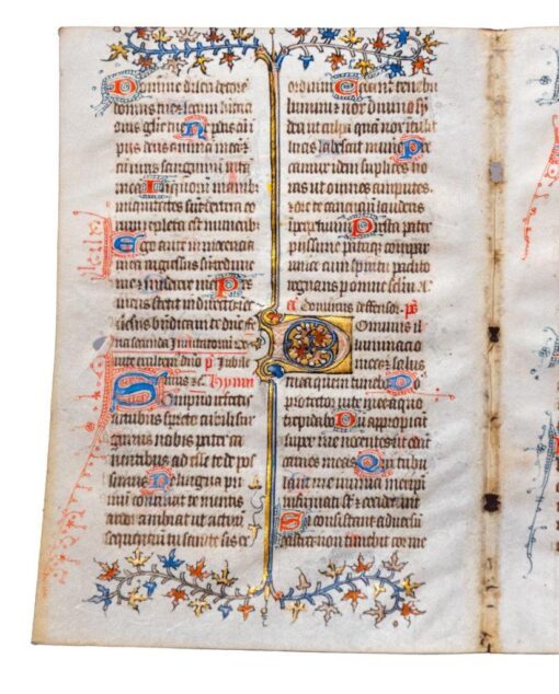 Bifolium from a miniature Breviary or Psalter, illuminated manuscript in Latin, on vellum c.1425