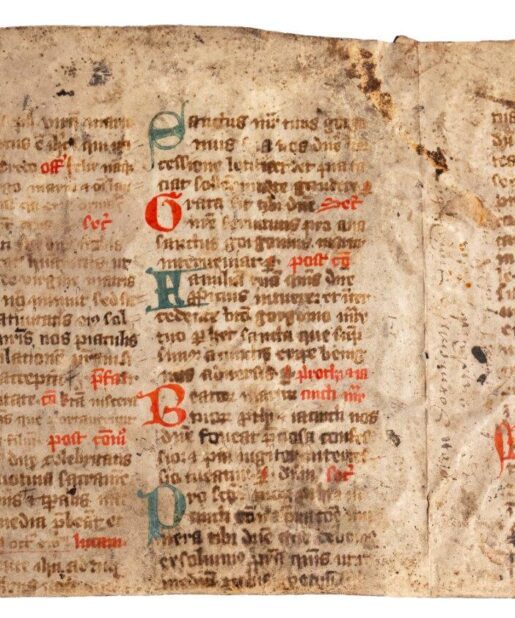 Partial bifolium C15th from Breviary, Germany, with later annotations.