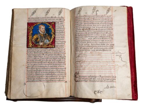 Sumptuous Renaissance manuscript in Spanish with fine portrait of King Philip II of Spain [1562]