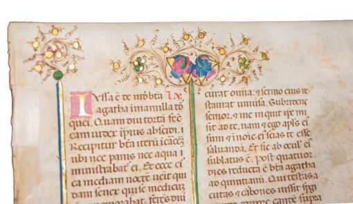 A fine leaf from the Llangattock Breviary, Italy c.1450 with delicate illumination on vellum