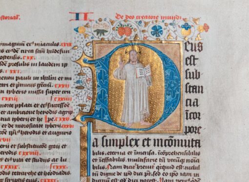 Historiated initial in gold for the opening of ‘Speculum historiale’, Vincent de Beauvais c.1430