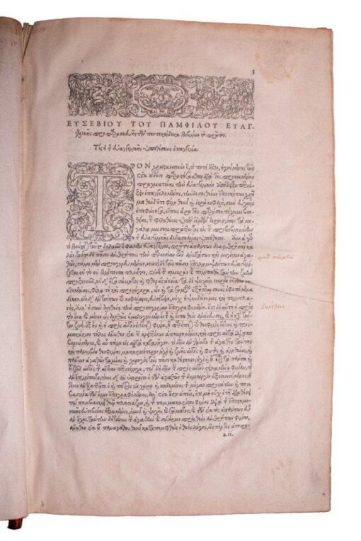 Dated panel binding of Estienne’s Eusebius Pamphili in Garamond’s ‘grecs du roi’ font. 1544 Excellent Provenance