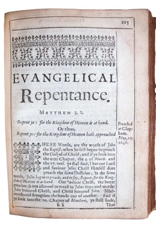 The ‘Works’ of William Bridge plus 3 additional Sermons in contemporary calf 1649