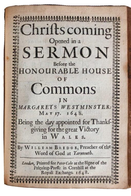 The ‘Works’ of William Bridge plus 3 additional Sermons in contemporary calf 1649