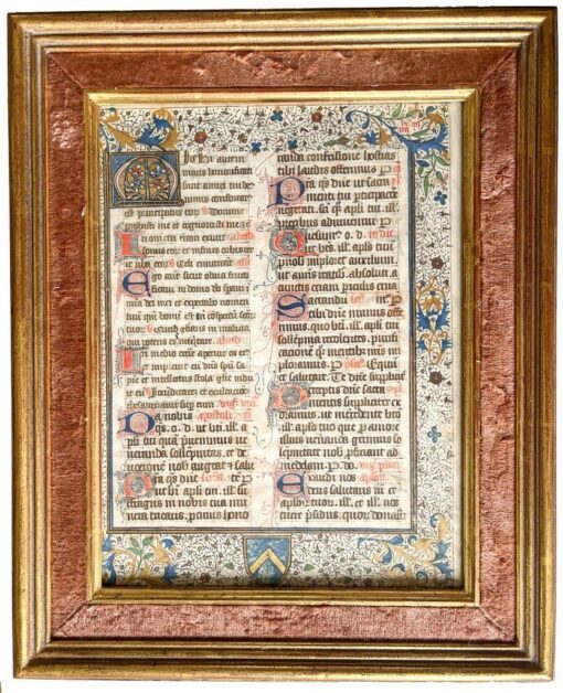 Leaf from a large Missal, probably made for a member of the de la Roche family of Limoges, in Latin, illuminated manuscript on vellum c.1420