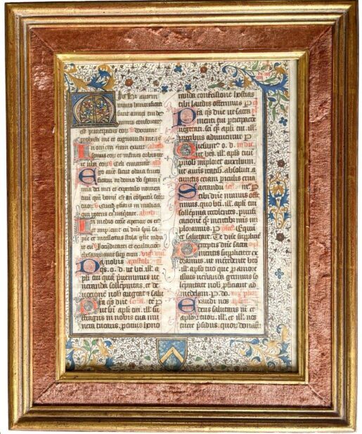 Leaf from a large Missal, probably made for a member of the de la Roche family of Limoges, in Latin, illuminated manuscript on vellum c.1420