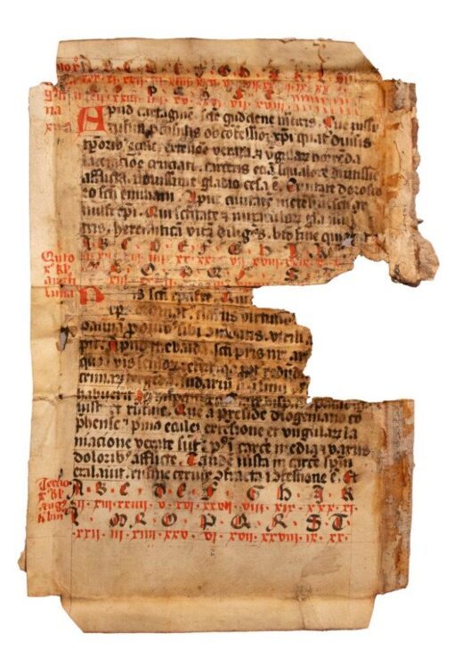 Fragmentary leaf from Usuard, Martyrology, in Latin, manuscript on vellum [Germany(?), late 14th century]