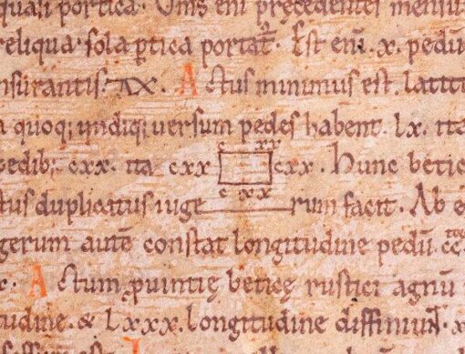 A fine Romanesque piece of the most influential scientific text of the early Middle Ages with a small mathematical diagram C12th