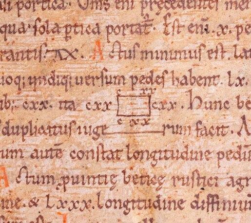 A fine Romanesque piece of the most influential scientific text of the early Middle Ages with a small mathematical diagram C12th