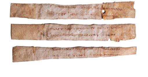 Three fragments from Sulpicius Severus, Dialogi, in Latin, manuscript on vellum [France (Tours?), 9th century (1st half)]