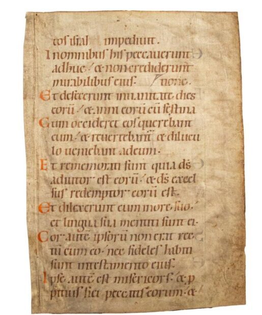 A leaf from a Psalter, in Latin, manuscript on vellum [Germany, 12th century]