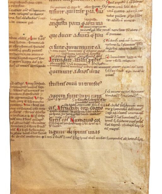 Fragmentary leaf of a Glossed Gospels, in Latin, manuscript on vellum [France(?), 12th century (3rd? quarter)]