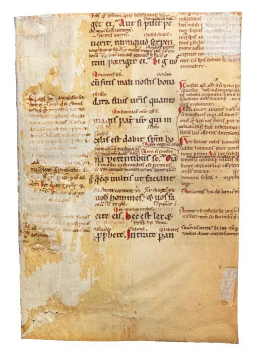 Fragmentary leaf of a Glossed Gospels, in Latin, manuscript on vellum [France(?), 12th century (3rd? quarter)]