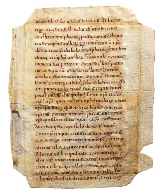 Fragmentary leaf from Chromatius of Aquileia, parts of sermons XIX–XX, probably from a Homiliary, in Latin, on vellum [Germany, 10th century]