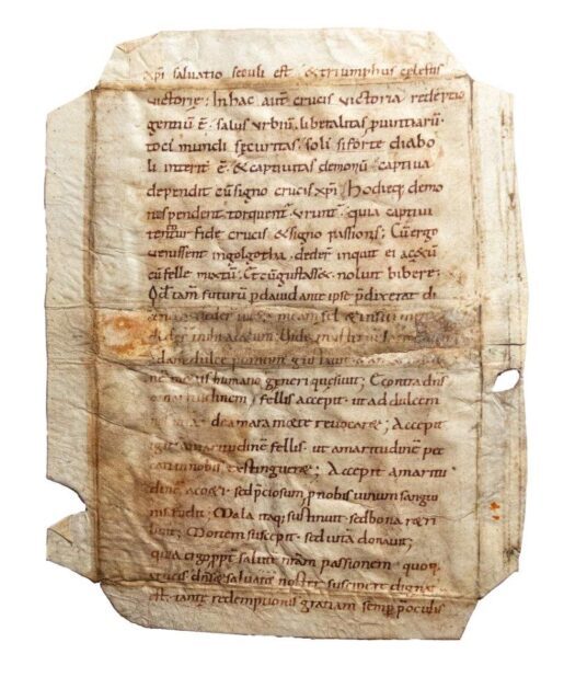 Fragmentary leaf from Chromatius of Aquileia, parts of sermons XIX–XX, probably from a Homiliary, in Latin, on vellum [Germany, 10th century]