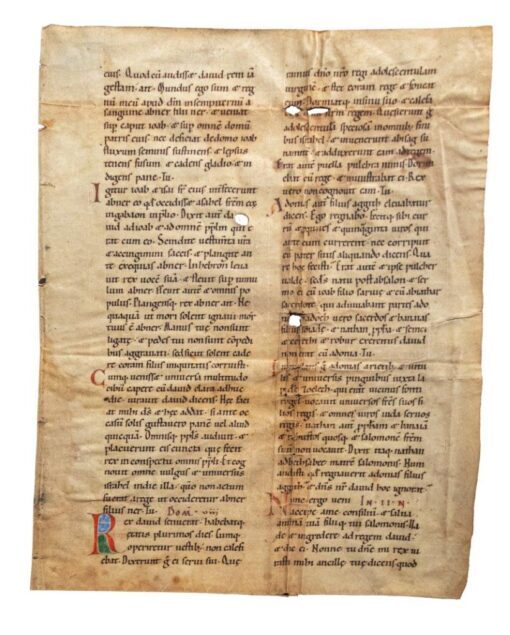 A very large fragmentary leaf from a Lectionary, in Latin, decorated manuscript on vellum [Germany (Rhineland?), 12th century (first half)]