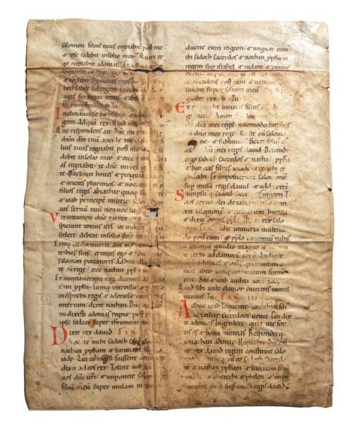 A very large fragmentary leaf from a Lectionary, in Latin, decorated manuscript on vellum [Germany (Rhineland?), 12th century (first half)]