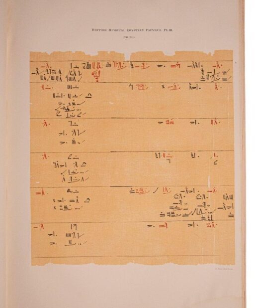 Facsimile of the Rhind Mathematical Papyrus in the British Museum, Printed by the Trustees.  Sold at the British Museum, Longmans 1898